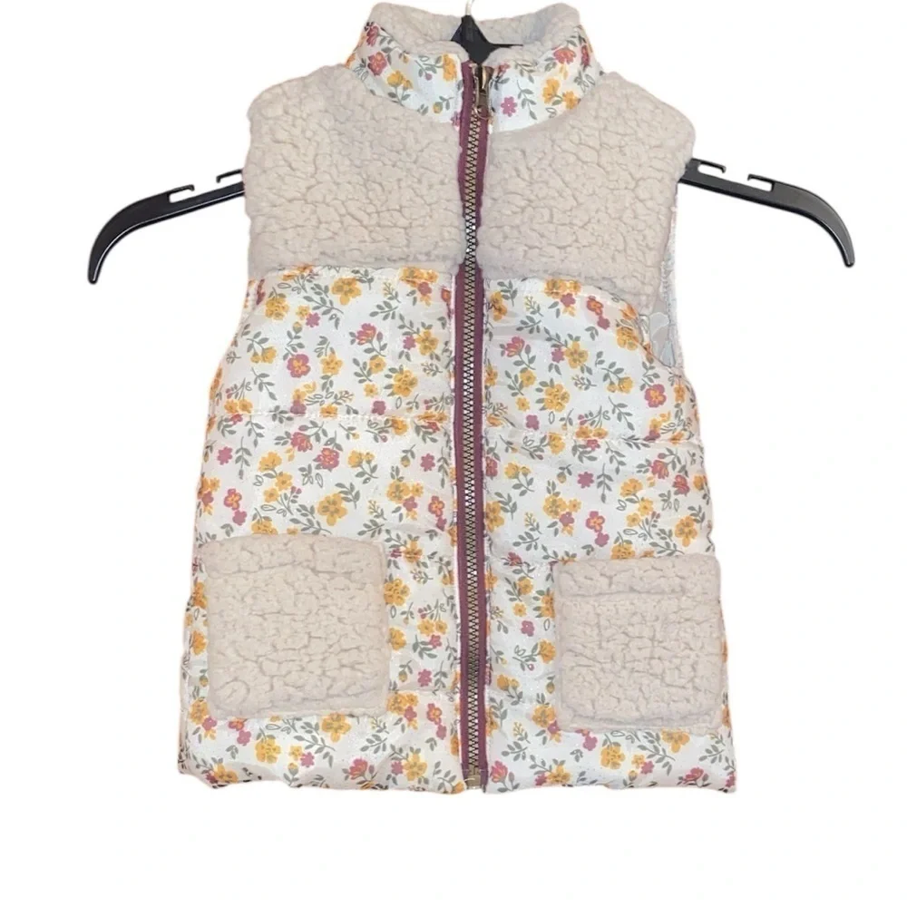 LITTLE LASS Puffy Quilted Vest-Toddler Girls in Beige, Burgundy and Yellow SZ 4T